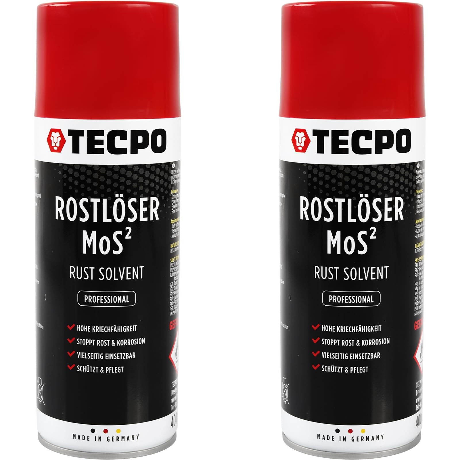TECPO 2X Rostlöser MoS², 400ml Schmiermittel Rost Umwandler - Multifunktionsspray mit Korrosionsschutz und Kriechfähigkeit für oxidierte und verrostete Verbindungen TECPO 2X Rostlöser MoS², 400ml Schmiermittel Rost Umwandler - Multifunktionsspray mit Korrosionsschutz und Kriechfähigkeit für oxidierte und verrostete Verbindungen von TECPO