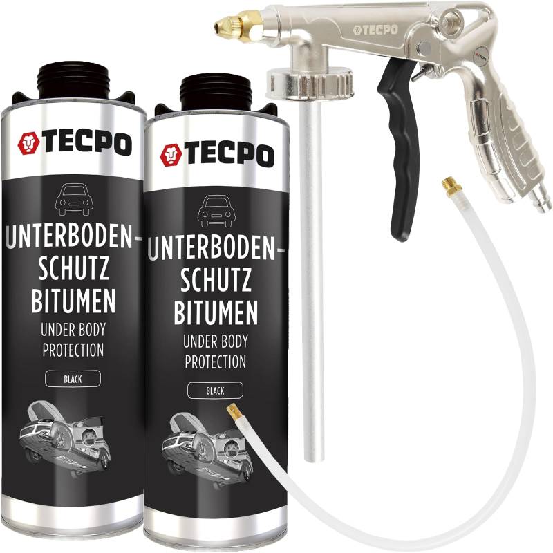 TECPO 2X Unterbodenschutz, 1 Liter Bitumen Schwarz Steinschlagschutz + Sprühpistole von TECPO