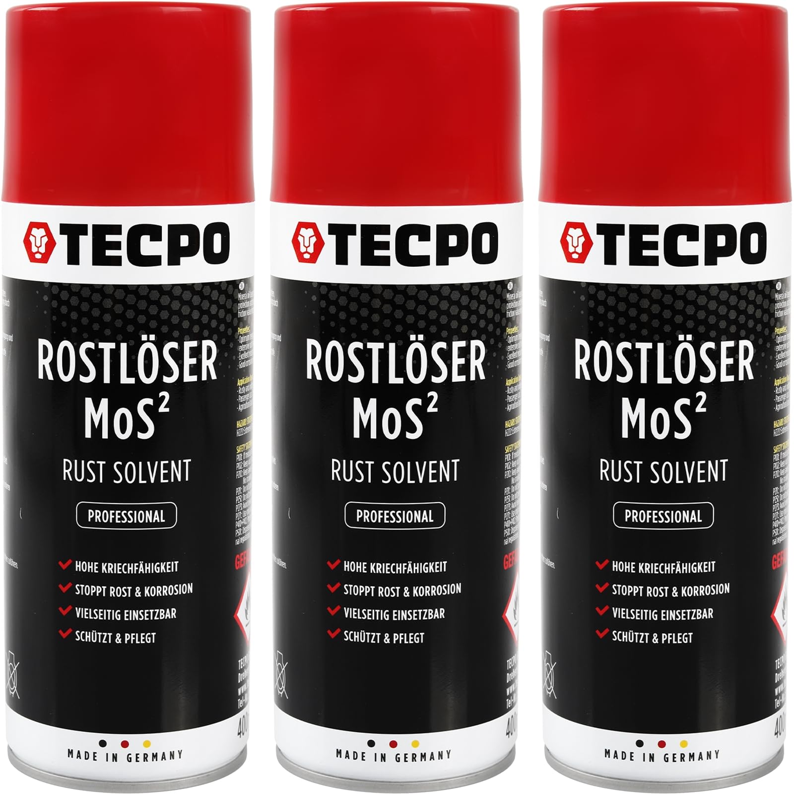 TECPO 3X Rostlöser MoS², 400ml Schmiermittel Rost Umwandler - Multifunktionsspray mit Korrosionsschutz und Kriechfähigkeit für oxidierte und verrostete Verbindungen TECPO 3X Rostlöser MoS², 400ml Schmiermittel Rost Umwandler - Multifunktionsspray mit Korrosionsschutz und Kriechfähigkeit für oxidierte und verrostete Verbindungen von TECPO