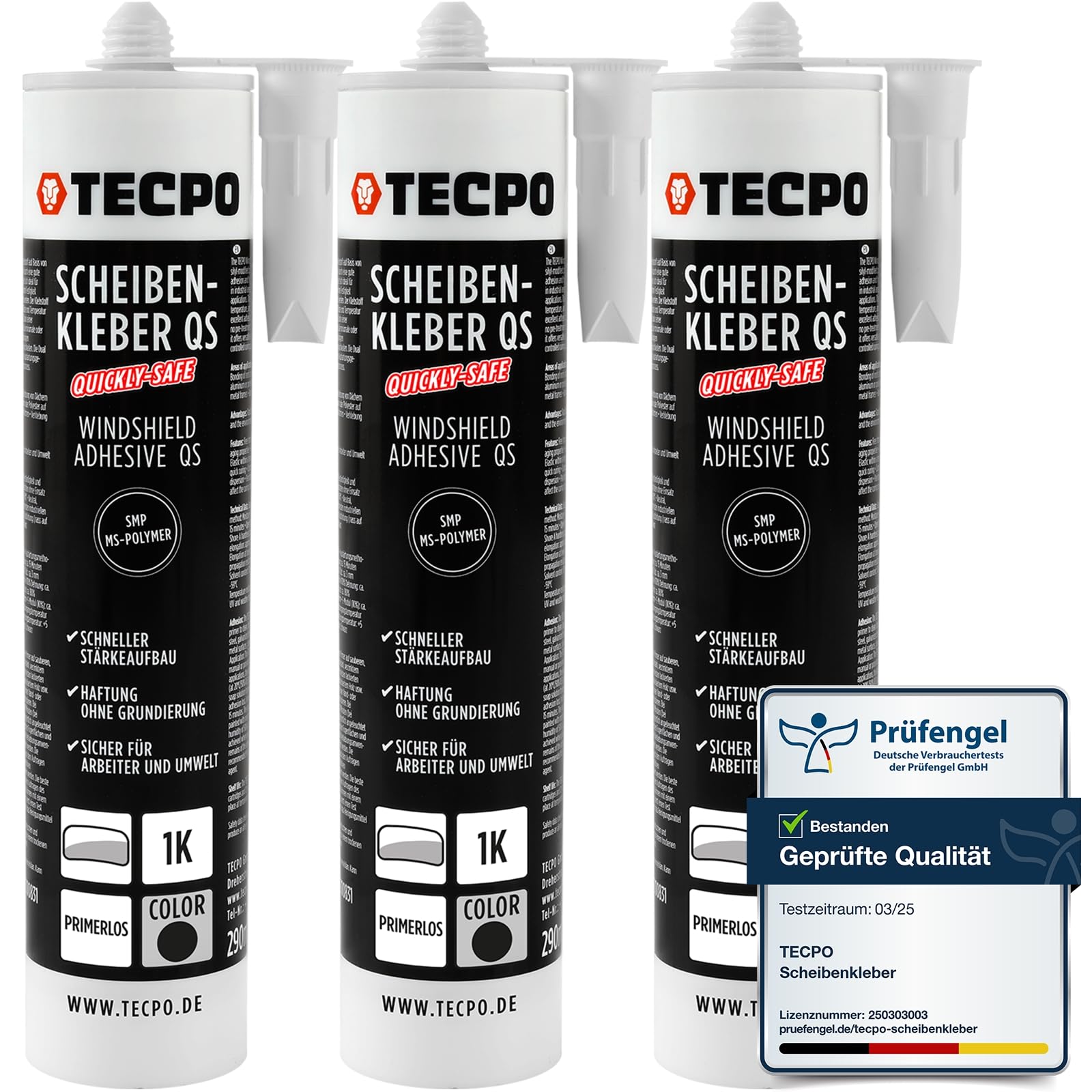 TECPO 3X Scheibenkleber Quickly-Safe, 290ml MS-Polymer primerlos mit Kleb- und Dichtstoff-Technologie Scheibenklebstoff - Elastisch witterungsbeständiger Klebstoff zum Verkleben und Abdichten TECPO 3X Scheibenkleber Quickly-Safe, 290ml MS-Polymer primerlos mit Kleb- und Dichtstoff-Technologie Scheibenklebstoff - Elastisch witterungsbeständiger Klebstoff zum Verkleben und Abdichten von TECPO