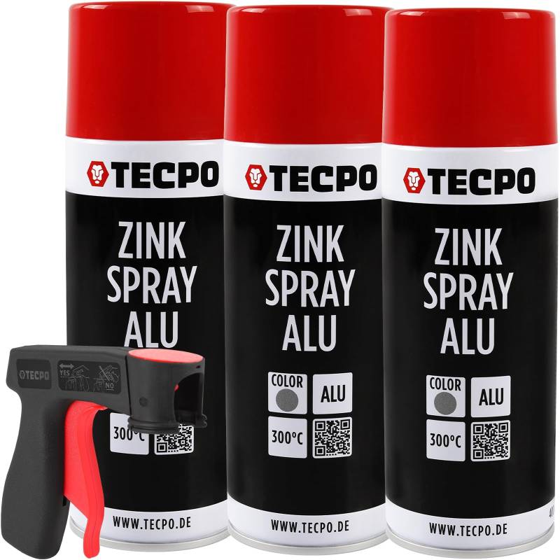 TECPO 3X Zinkspray Metall Alu Hell, 400ml Zink Alu Spray Rostschutzfarbe Korrosionsschutz Rostschutz Beschichtung Grundierung Korrosionsschutzmittel Metallschutzlack + Pistolengriff von TECPO
