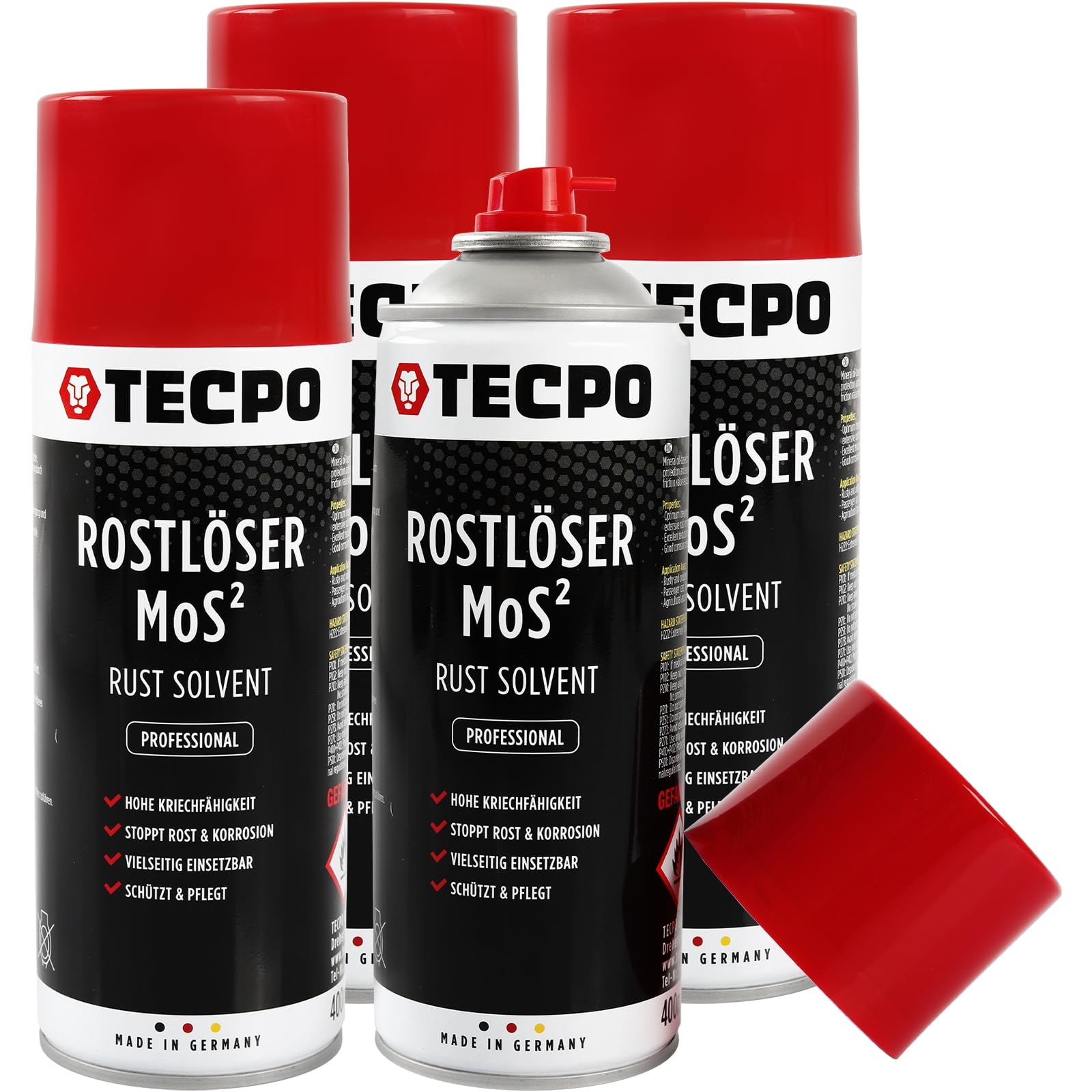 TECPO 4X Rostlöser MoS², 400ml Schmiermittel Rost Umwandler - Multifunktionsspray mit Korrosionsschutz und Kriechfähigkeit für oxidierte und verrostete Verbindungen TECPO 4X Rostlöser MoS², 400ml Schmiermittel Rost Umwandler - Multifunktionsspray mit Korrosionsschutz und Kriechfähigkeit für oxidierte und verrostete Verbindungen von TECPO