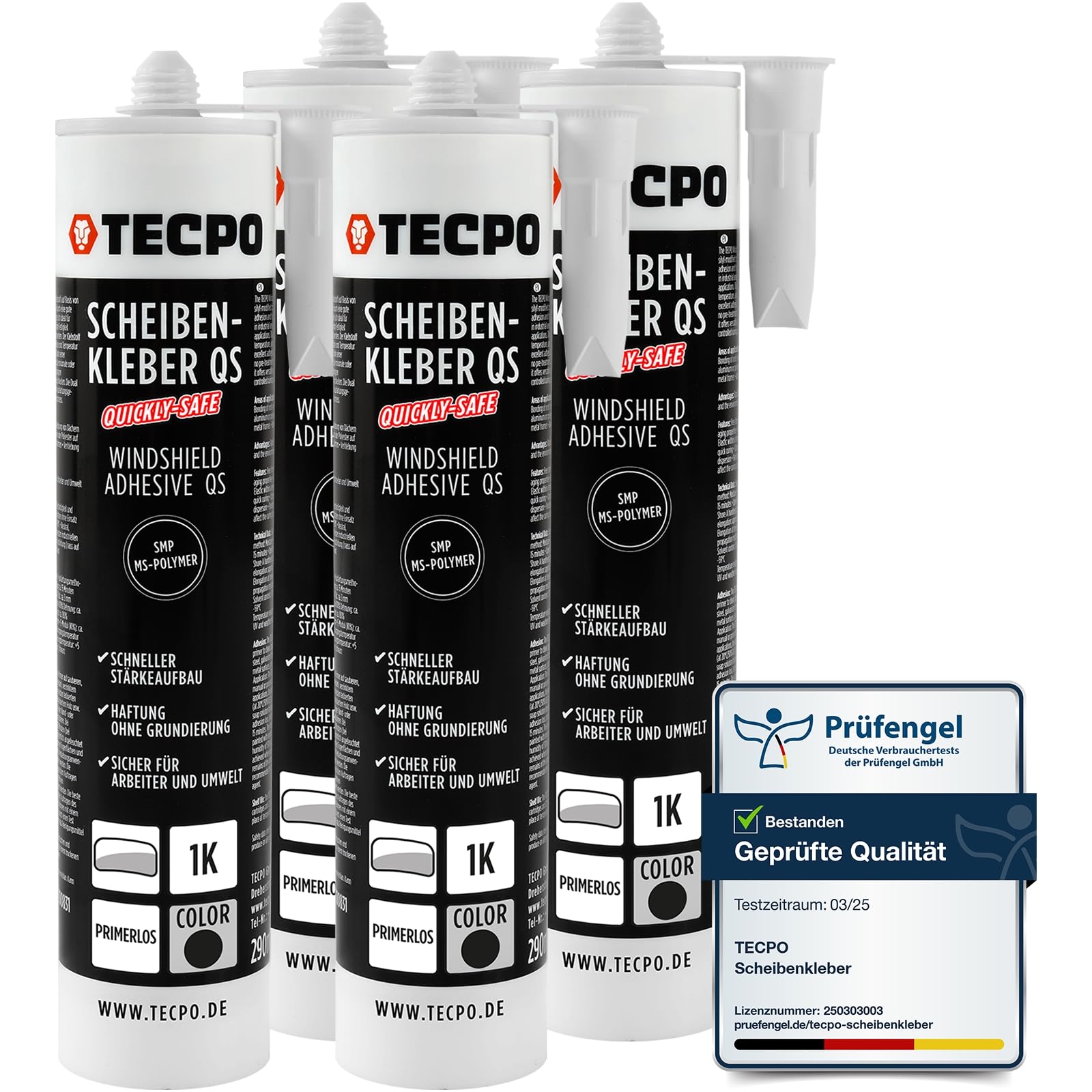 TECPO 4X Scheibenkleber Quickly-Safe, 290ml MS-Polymer primerlos mit Kleb- und Dichtstoff-Technologie Scheibenklebstoff - Elastisch witterungsbeständiger Klebstoff zum Verkleben und Abdichten TECPO 4X Scheibenkleber Quickly-Safe, 290ml MS-Polymer primerlos mit Kleb- und Dichtstoff-Technologie Scheibenklebstoff - Elastisch witterungsbeständiger Klebstoff zum Verkleben und Abdichten von TECPO