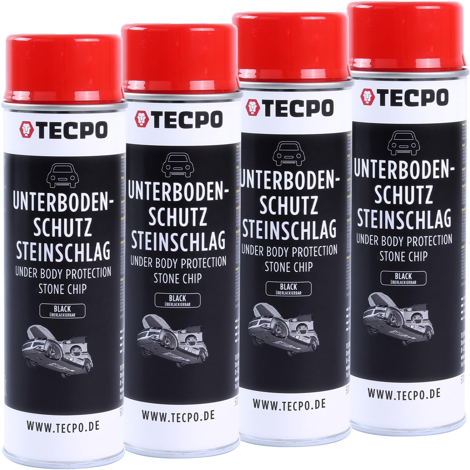 TECPO 4X Unterbodenschutz Steinschlag überlackierbar schwarz, 500ml TECPO 4X Unterbodenschutz Steinschlag überlackierbar schwarz, 500ml von TECPO