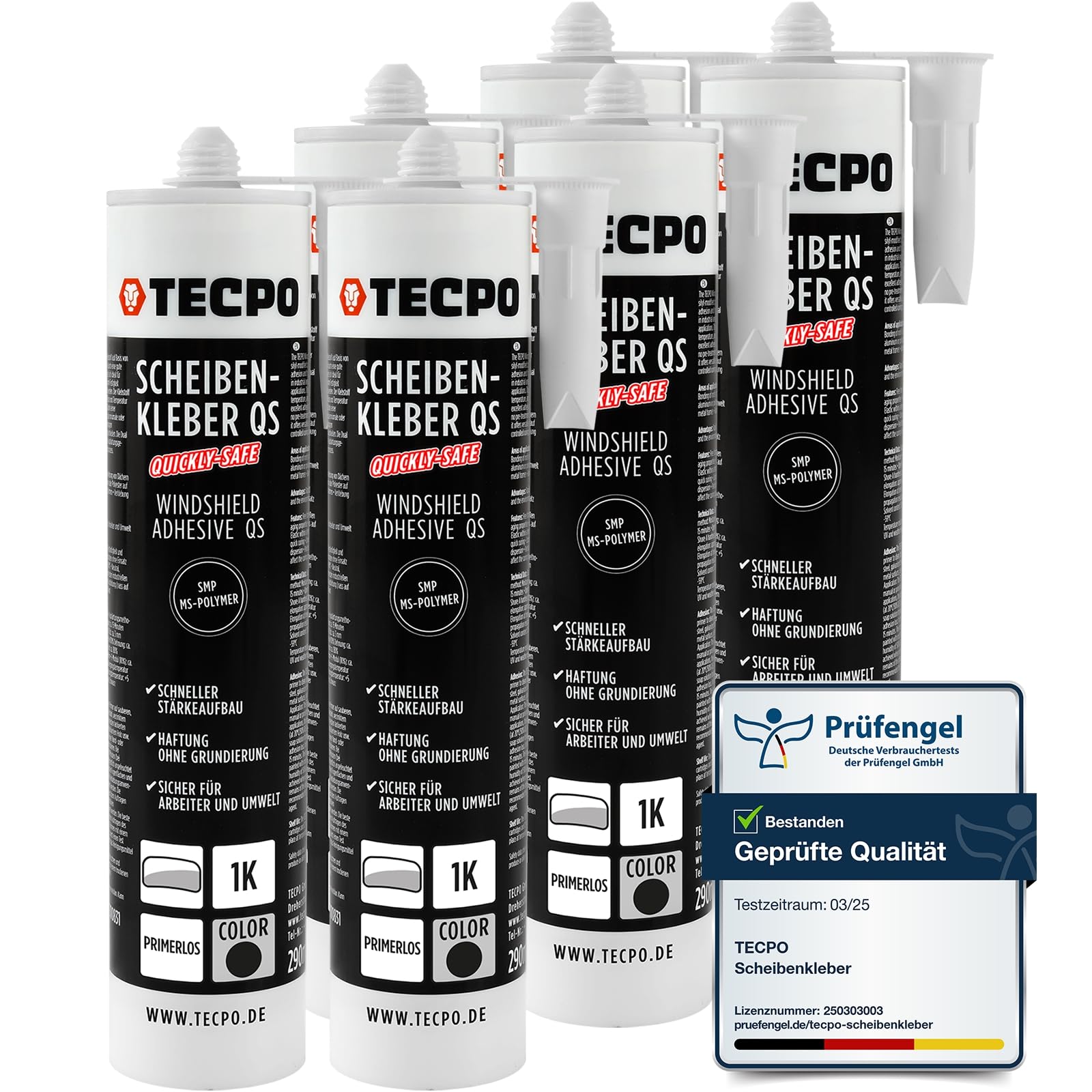 TECPO 6X Scheibenkleber Quickly-Safe, 290ml MS-Polymer primerlos mit Kleb- und Dichtstoff-Technologie Scheibenklebstoff - Elastisch witterungsbeständiger Klebstoff zum Verkleben und Abdichten TECPO 6X Scheibenkleber Quickly-Safe, 290ml MS-Polymer primerlos mit Kleb- und Dichtstoff-Technologie Scheibenklebstoff - Elastisch witterungsbeständiger Klebstoff zum Verkleben und Abdichten von TECPO