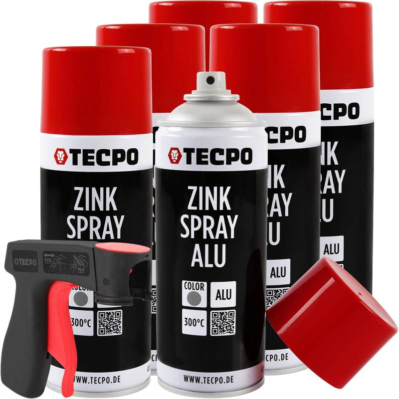 TECPO 6X Zinkspray Metall Alu Hell, 400ml Zink Alu Spray Rostschutzfarbe Korrosionsschutz Rostschutz Beschichtung Grundierung Korrosionsschutzmittel Metallschutzlack + Pistolengriff von TECPO