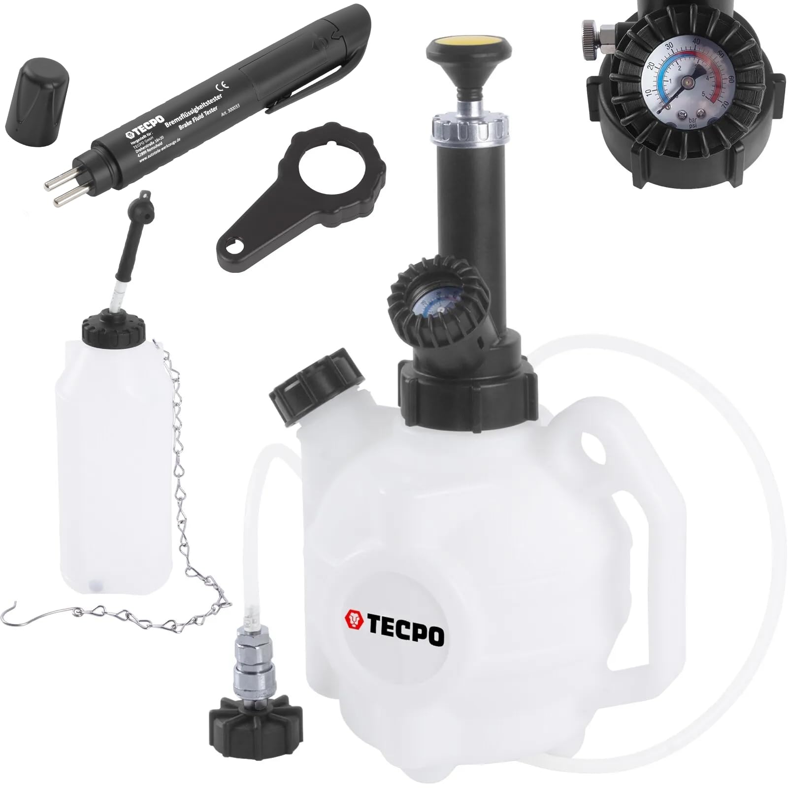 TECPO Bremsen-Entlüftungsgerät Entlüfter, 4 Liter Bremsflüssigkeitstester Prüfer TECPO Bremsen-Entlüftungsgerät Entlüfter, 4 Liter Bremsflüssigkeitstester Prüfer von TECPO