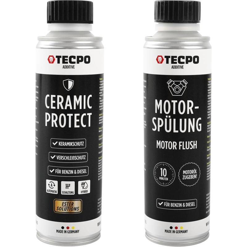TECPO Keramik Protect ESTER Additiv 300ml + Motorspülung Motor Flush 300ml - Hochleistungsadditive für optimalen Motor- und Getriebeschutz, Reibungsreduzierung, Verschleißschutz & effektive Reinigung von TECPO