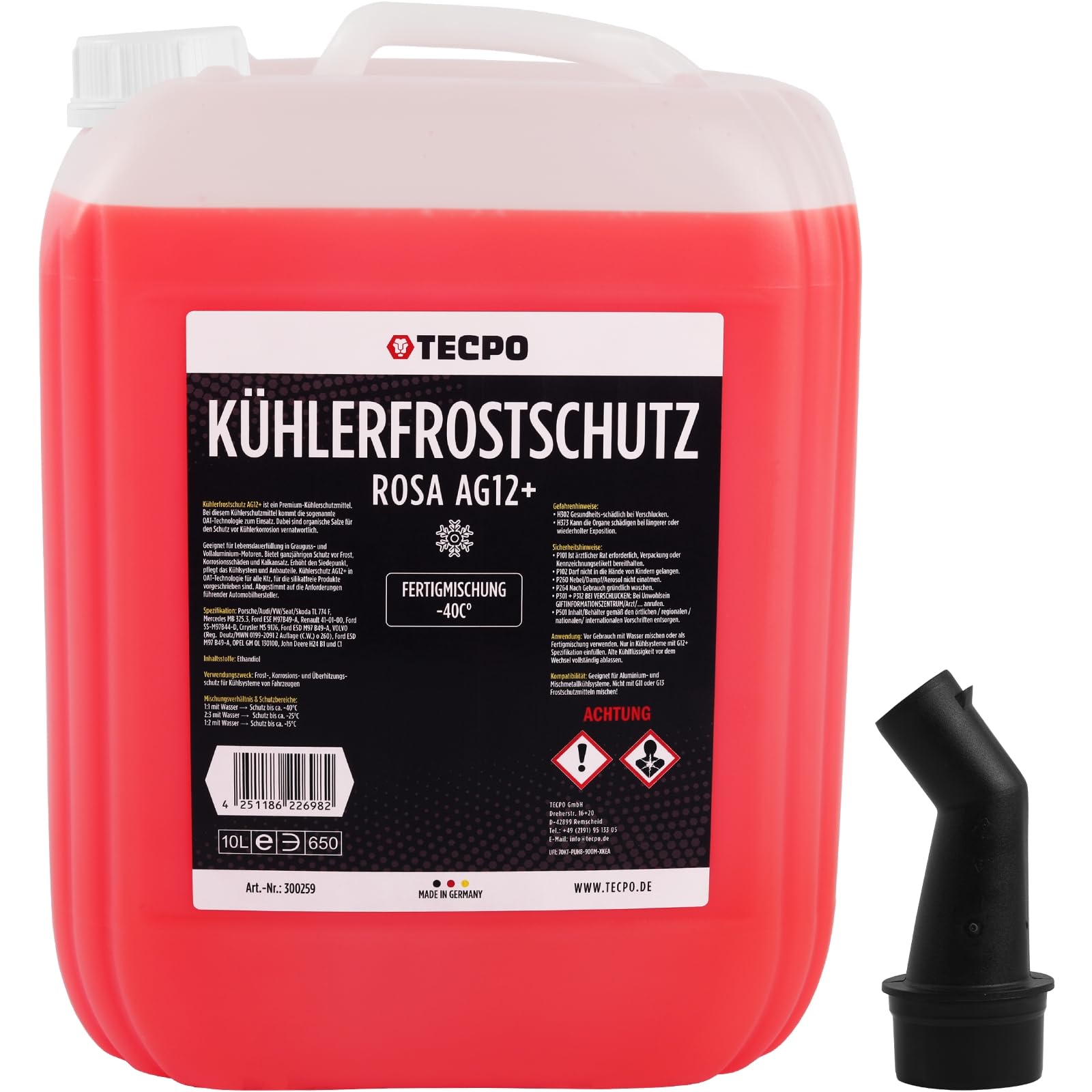 TECPO Kühlerfrostschutz rot rosa, 10 Liter Kühlmittel G12+ -40°C Antifreeze, G12 Kühlmittel Auto, Fertigmischung Gebrauchsfertig Kühlwasser Auto TECPO Kühlerfrostschutz rot rosa, 10 Liter Kühlmittel G12+ -40°C Antifreeze, G12 Kühlmittel Auto, Fertigmischung Gebrauchsfertig Kühlwasser Auto von TECPO