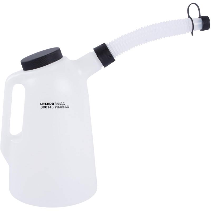 TECPO Ölkanne 2 Liter aus PE, mit Ausgussrohr, Schraubdeckel & Messskala in 0,5 Liter-Schritten, ideal für Motoröl, Bremsflüssigkeit & Batterieflüssigkeit, robust aus Polyethylen, leicht & transparent von TECPO