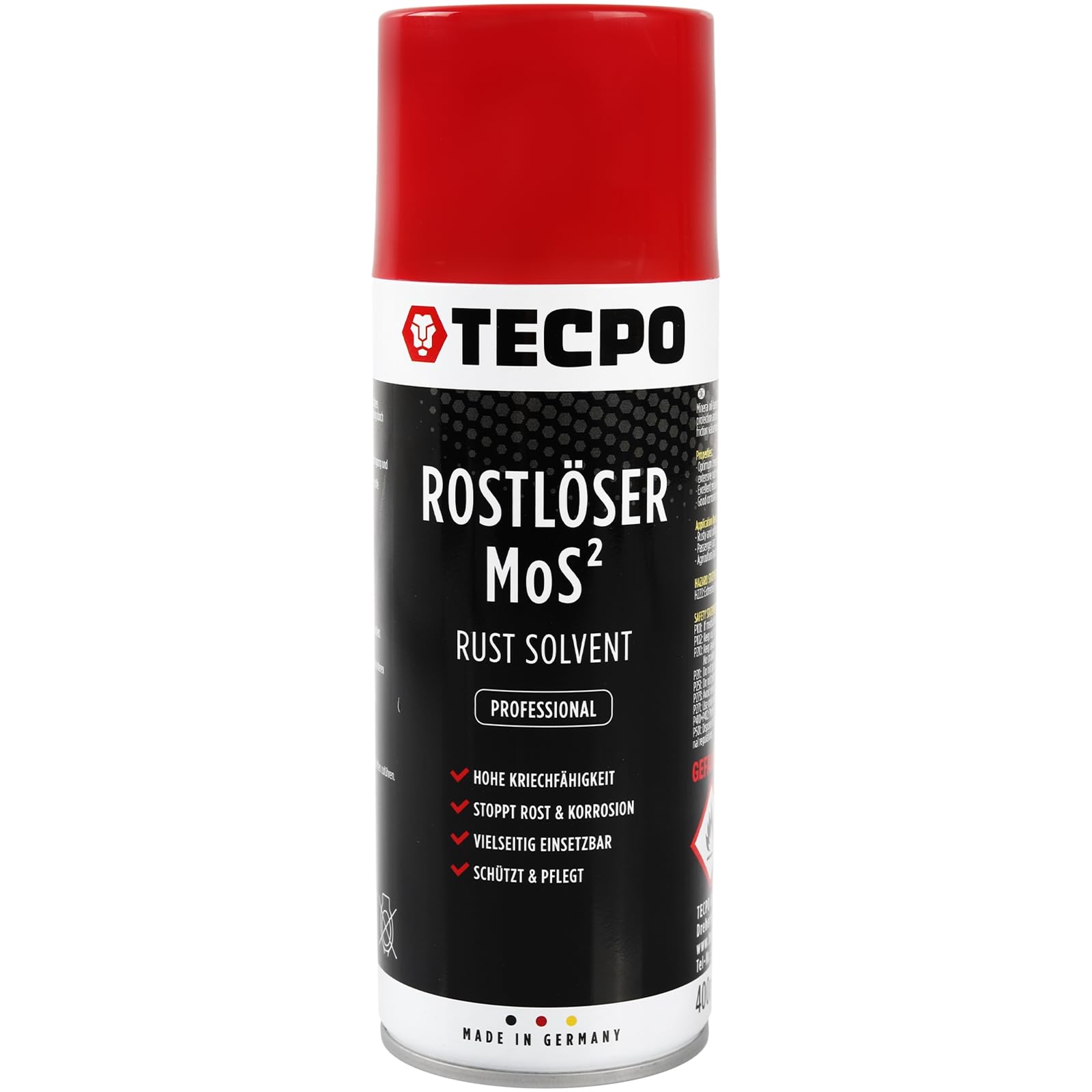 TECPO Rostlöser MoS², 400ml Schmiermittel Rost Umwandler - Multifunktionsspray mit Korrosionsschutz und Kriechfähigkeit für oxidierte und verrostete Verbindungen TECPO Rostlöser MoS², 400ml Schmiermittel Rost Umwandler - Multifunktionsspray mit Korrosionsschutz und Kriechfähigkeit für oxidierte und verrostete Verbindungen von TECPO