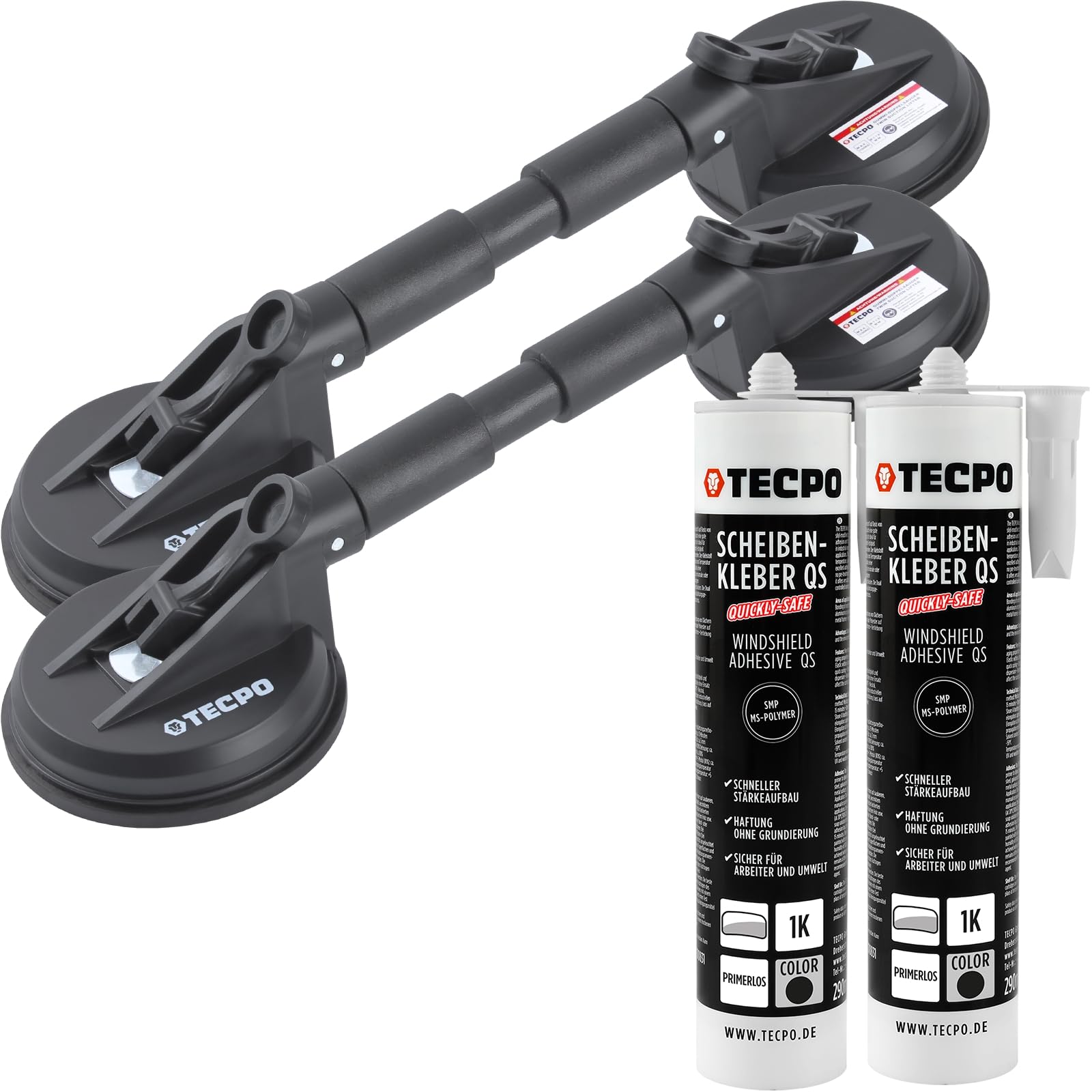 TECPO Scheibenausbauwerkzeug Set 4-teilig, 2X Scheibenkleber 290ml, 2X Gummi Doppelsauger Satz Ø 118mm Montage Reparaturset Steinschlag Windschutzscheibe Autoglas Ausbau Werkzeug TECPO Scheibenausbauwerkzeug Set 4-teilig, 2X Scheibenkleber 290ml, 2X Gummi Doppelsauger Satz Ø 118mm Montage Reparaturset Steinschlag Windschutzscheibe Autoglas Ausbau Werkzeug von TECPO