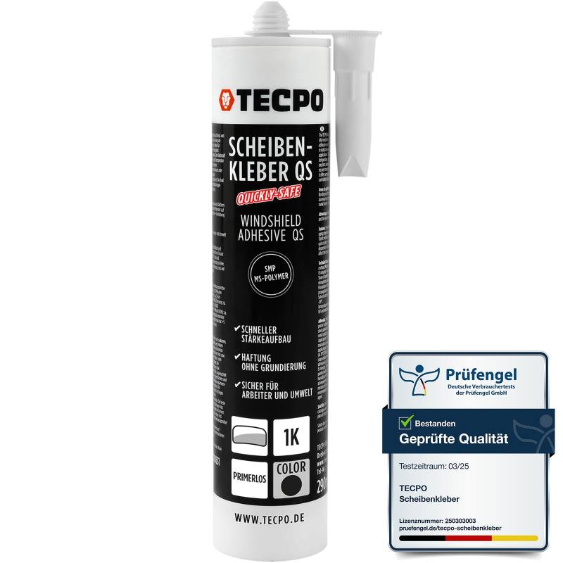TECPO Scheibenkleber Quickly-Safe, 290ml MS-Polymer primerlos mit Kleb- und Dichtstoff-Technologie Scheibenklebstoff - Elastisch witterungsbeständiger Klebstoff zum Verkleben und Abdichten von TECPO