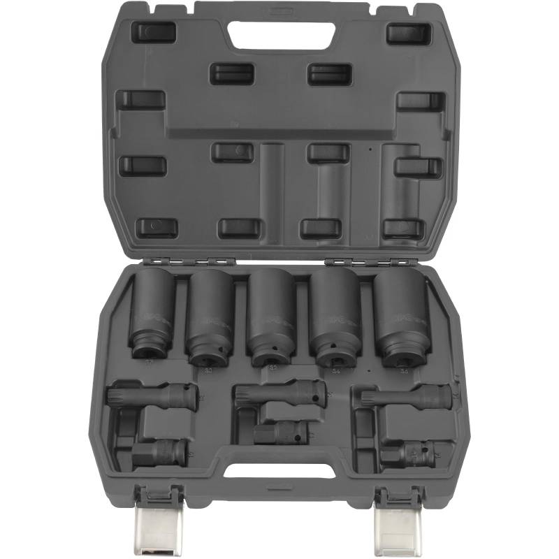 TECPO Kraft-Bit & Steckschlüssel-Set, XZN M14-M18, SW 27-36 mm, 1/2 Zoll Antrieb, Chrom-Molybdän-Stahl, Schlagfest & rostbeständig, Für Bremssättel, Traggelenke, Fahrwerk & Radlagerarbeiten von TECPO