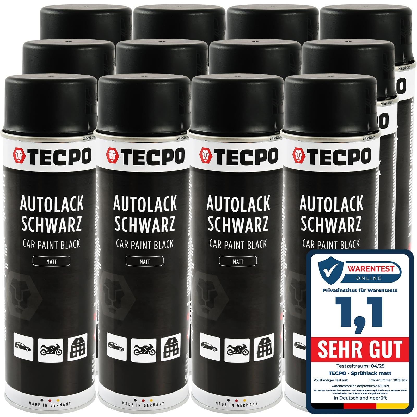 TECPO Sprühlack, 12x 500ml Mattschwarz Autolack für Karosserie und Felgen, schnelltrocknend Nitrolack TECPO Sprühlack, 12x 500ml Mattschwarz Autolack für Karosserie und Felgen, schnelltrocknend Nitrolack von TECPO