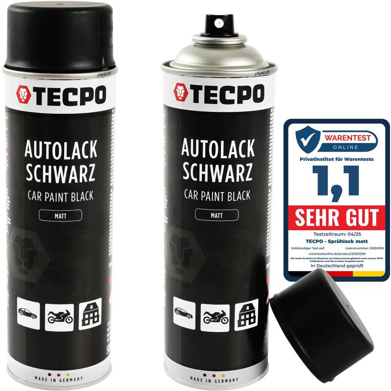 TECPO Sprühlack, 2X 500ml Mattschwarz Autolack für Karosserie und Felgen, schnelltrocknend Nitrolack von TECPO