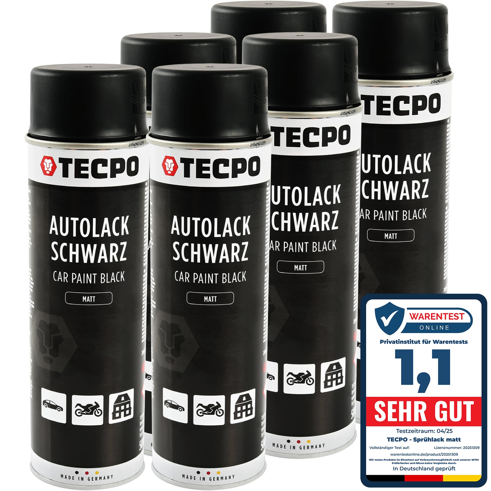 TECPO Sprühlack, 6X 500ml Mattschwarz Autolack für Karosserie und Felgen, schnelltrocknend Nitrolack TECPO Sprühlack, 6X 500ml Mattschwarz Autolack für Karosserie und Felgen, schnelltrocknend Nitrolack von TECPO
