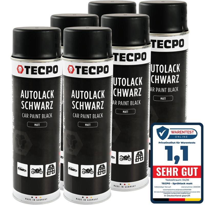 TECPO Sprühlack, 6X 500ml Mattschwarz Autolack für Karosserie und Felgen, schnelltrocknend Nitrolack von TECPO