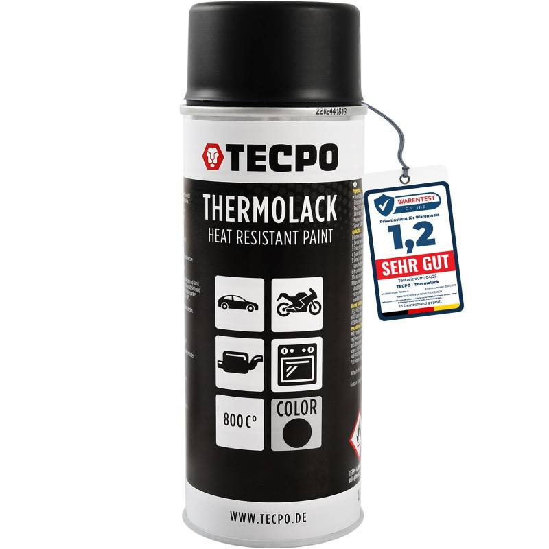 TECPO Thermolack Spray Dose 400ml Auspufflack Autolack Ofenlack Bremssattellack hitzebeständig bis 800°C schnell trocknend Auto Lackspray Schwarz Matt schützt Motor und Auspuff vor Rost von TECPO