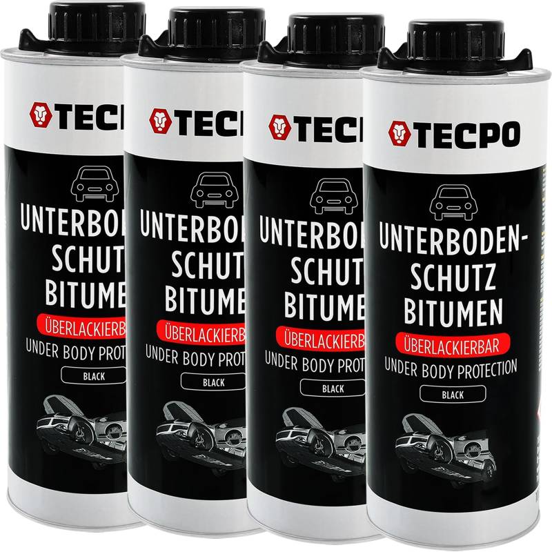 TECPO Unterbodenschutz Bitumen, 4 Liter überlackierbar schwarz dauerelastisch in Saugdose, Karosserieschutz Steinschlagschutz Rostschutzmittel Korrosionsschutz UBS mit Anti-Dröhn-Wirkung von TECPO