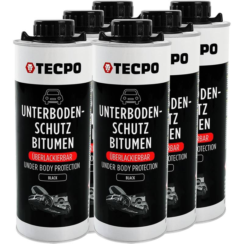 TECPO Unterbodenschutz Bitumen, 6 Liter überlackierbar schwarz dauerelastisch in Saugdose, Karosserieschutz Steinschlagschutz Rostschutzmittel Korrosionsschutz UBS mit Anti-Dröhn-Wirkung von TECPO