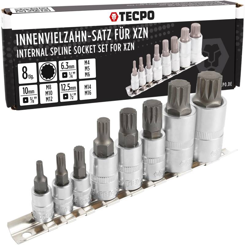 TECPO XZN Innen Vielzahn Steckschlüssel Satz M4 M5 M6 M8 M10 M12 M14 M16 Zwölfkant Stecknüsse Bit Nuss-Set 1/2" - 3/8" - 1/4" 8-TLG. von TECPO