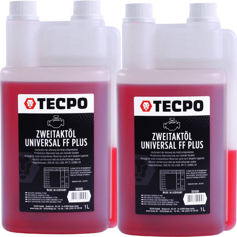 TECPO Zweitaktöl Universal 2-Takt FF Plus, 2 Liter Fuel Fresh FF Universal Plus (2er-Pack) von TECPO