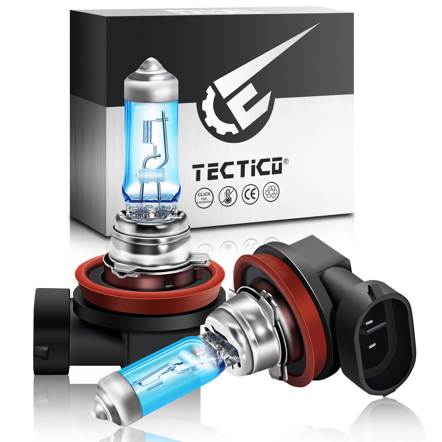 TECTICO H11 Nebelscheinwerfer Halogen Birne 12V 55W Warmweiß +130% Ultra Heller Abblendlicht Fernlicht Auto Motorrad Lampe Ersatz, 2 Stücke von TECTICO