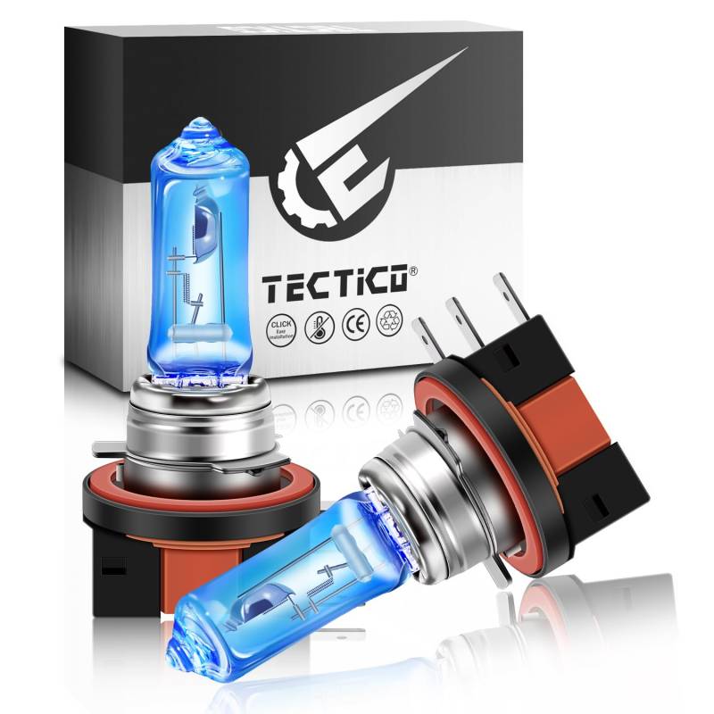 TECTICO H15 12V 15/55W Tagfahrlicht 5000K Warmweiß +150% Ultra Heller E4 Prüfzeichen Halogen Glühbirnen DRL Autolampen Ersatz, 2 Stücke von TECTICO