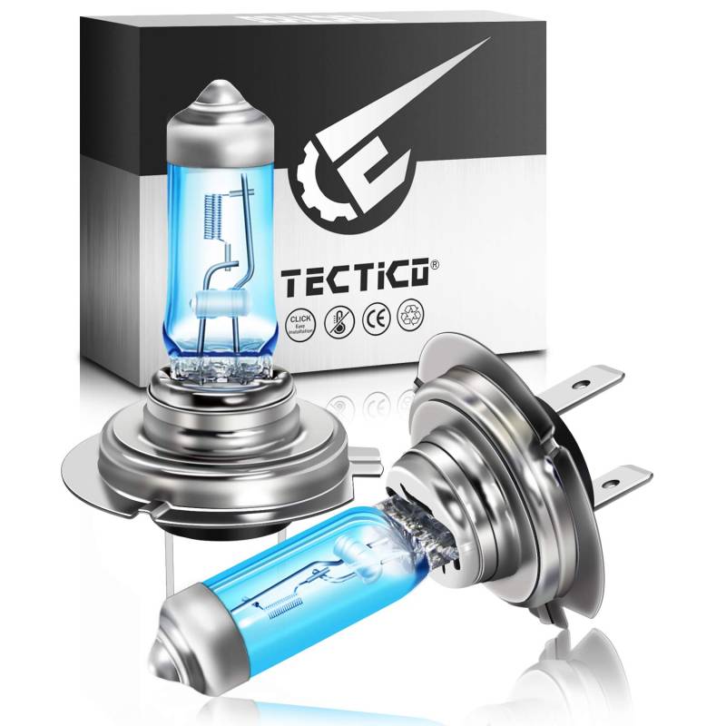 TECTICO H7 Halogen Birne 12V 55W Warmweiß +130% Ultra Heller Fernlicht Abblendlicht Tagfahrlicht Auto Motorrad Lampe Ersatz, 2 Stücke von TECTICO