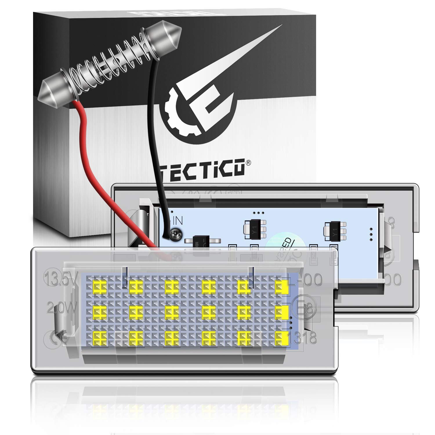 TECTICO LED Kennzeichenbeleuchtung SMD Ultra Weiß Heller Canbus Kompatibel mit BMW E53 X5 E83 X3 Nummernschildbeleuchtung, 2 Stück von TECTICO