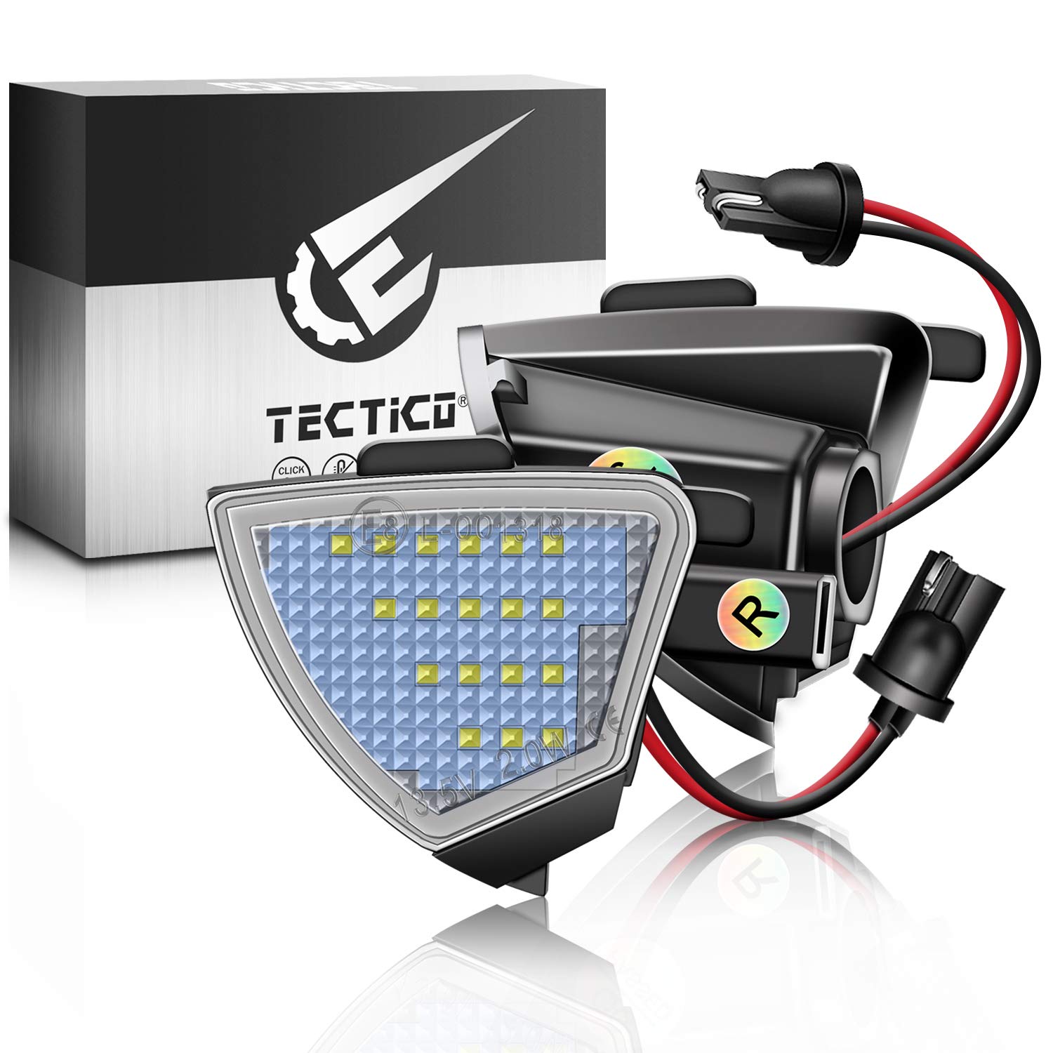 TECTICO LED Umfeldbeleuchtung Spiegel 12V Auto E8 Umgebungslicht 6000K Kaltweiß Kompatibel mit VW Passat B6 CC Golf 5 Eos Jetta MK3, 2 Lampen von TECTICO