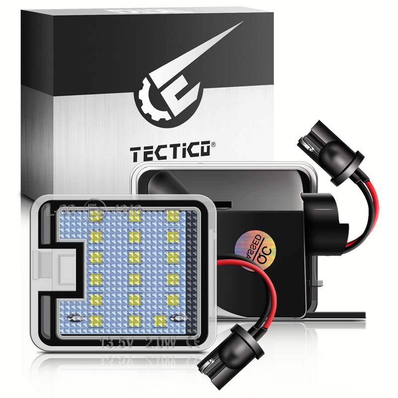 TECTICO LED Umfeldbeleuchtung Spiegel 12V Auto E8 Umgebungslicht 6000K Kaltweiß Kompatibel mit Ford C-Max S-Max Fokus Kuga Escape Mondeo, 2 Lampen von TECTICO