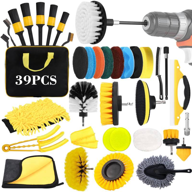 TEGOVE 39 Pcs Auto Reinigungsset,Auto Reinigungsbürsten,Auto Putz Set mit Detailing Pinsel,Auto Waschen Set für Auto Reinigung Innenraum und Außen,Lüftungsschlitz,Motor,Rädern,Haushaltsreinigung von TEGOVE
