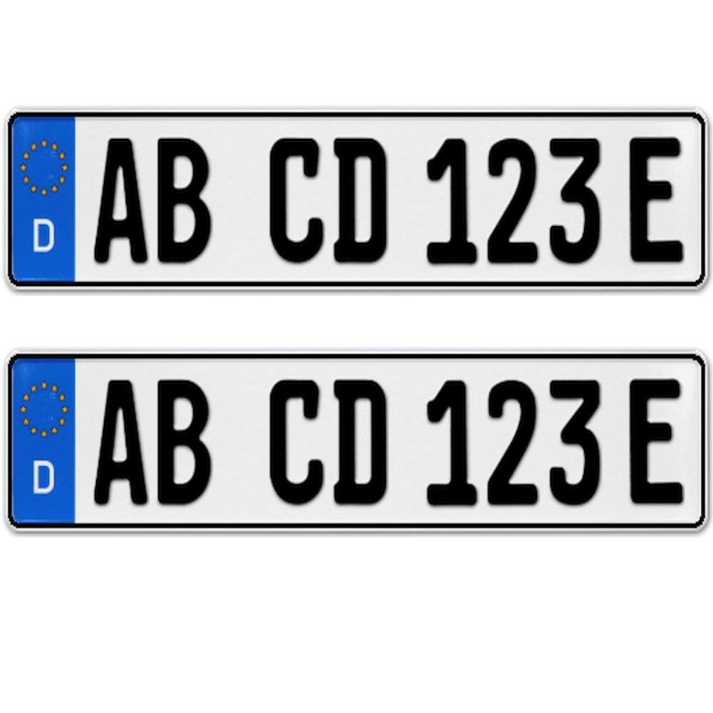 2 Stück EU KFZ Nummernschilder E Kennzeichen für Elektroauto & Plug-in-Hybride mit individueller Prägung nach Ihren Vorgaben + KFZ Schein Schutzhülle von TEILE-24.EU Malinowski