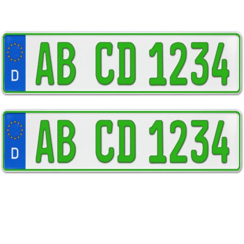 2 x EU Kfz Kennzeichen grün für Traktor Sportanhänger Arbeitsgeräte mit individueller Prägung nach Ihren Vorgaben + KFZ Schein Schutzhülle von TEILE-24.EU Malinowski