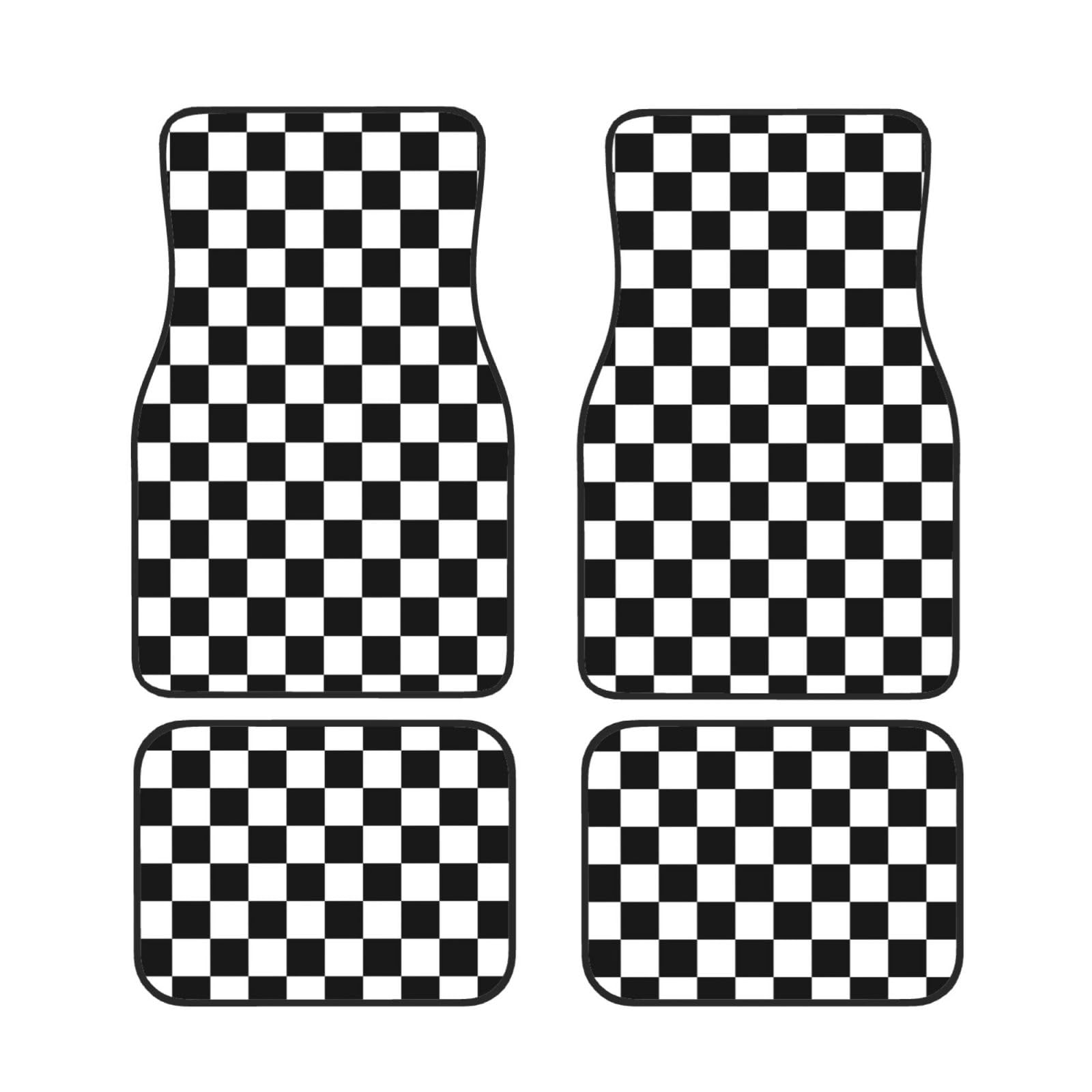 Schwarz und weiß karierte Auto-Fußmatten Set von 4, Mode bedruckte Neopren Auto Fußmatten Full Set für die meisten Pkw, LKW, Vans, SUVs Schwarz und weiß karierte Auto-Fußmatten Set von 4, Mode bedruckte Neopren Auto Fußmatten Full Set für die meisten Pkw, LKW, Vans, SUVs von TEMKIN