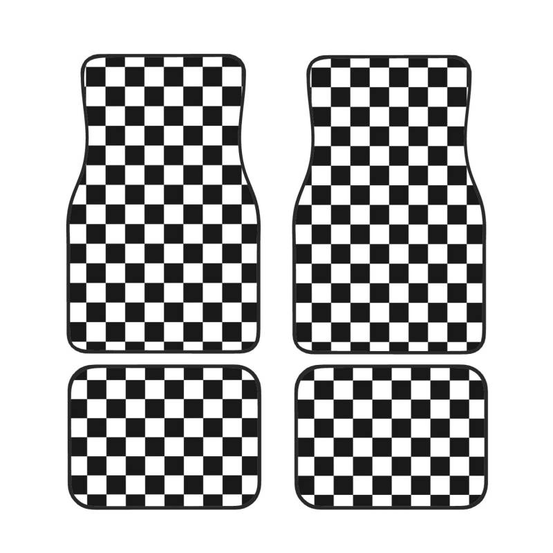 Schwarz und weiß karierte Auto-Fußmatten Set von 4, Mode bedruckte Neopren Auto Fußmatten Full Set für die meisten Pkw, LKW, Vans, SUVs von TEMKIN