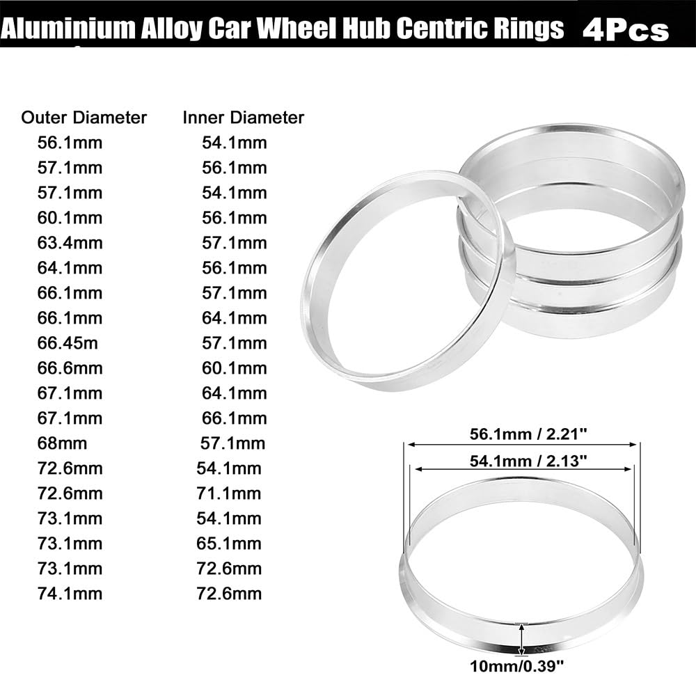 Zentrierringe,Hub Zentrierungsringe 4 stücke OD 56,1mm 57,1mm 63,4mm zu ID 54,1mm 56,1mm 64,1mm Auto Hub Ringe Rad Bohrung Zentrum Spacer Aluminium Legierung(57.1mm to 54.1mm) von TENVORA