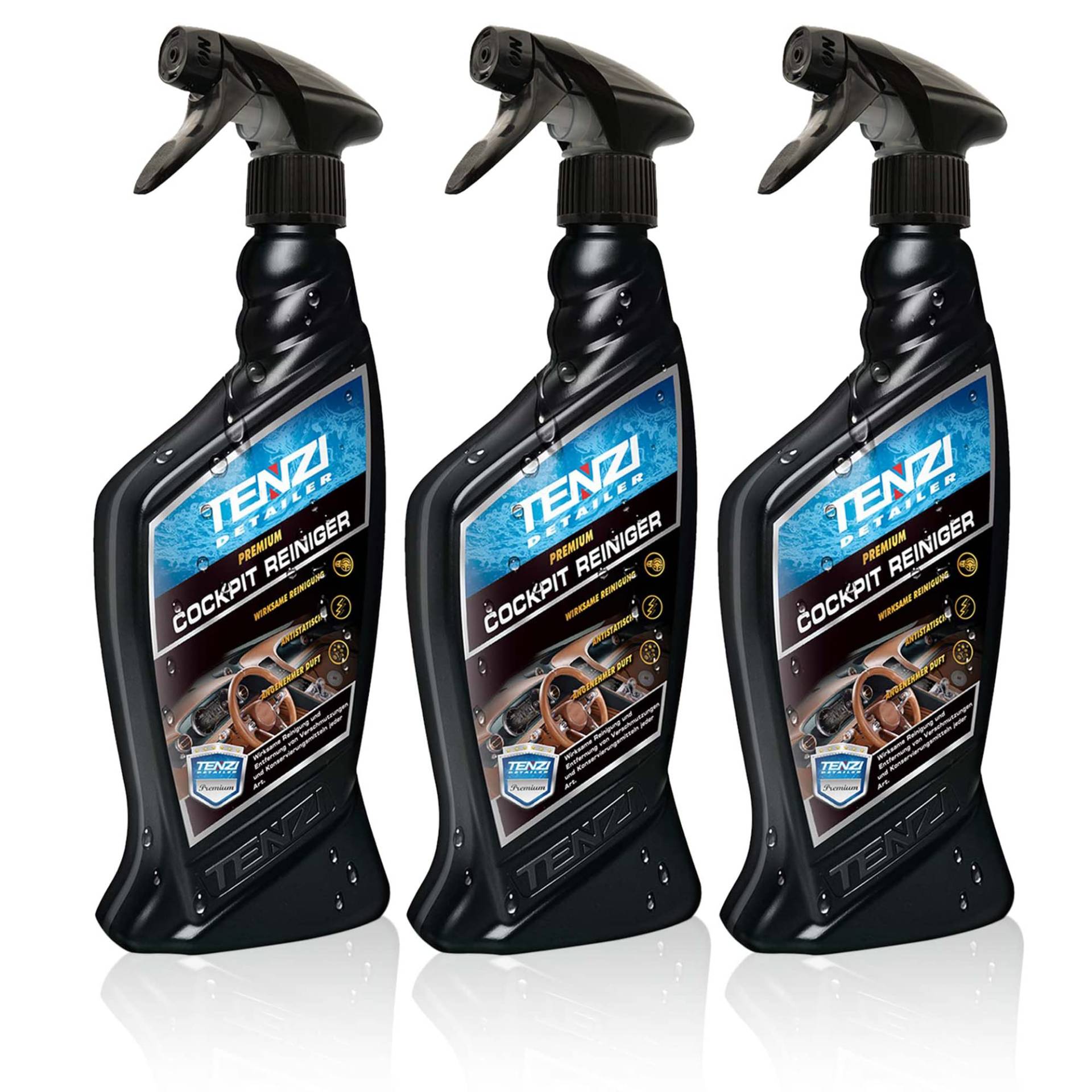 TENZI 3X Cockpitreiniger Premium (600ml) für Auto & Motorrad - Innenraumreiniger, antistatisch Effekt, angenehmer Duft, aufsprühen & abwischen - Autopflege, Kunststoffpflege, Reinigung Interior innen von TENZI