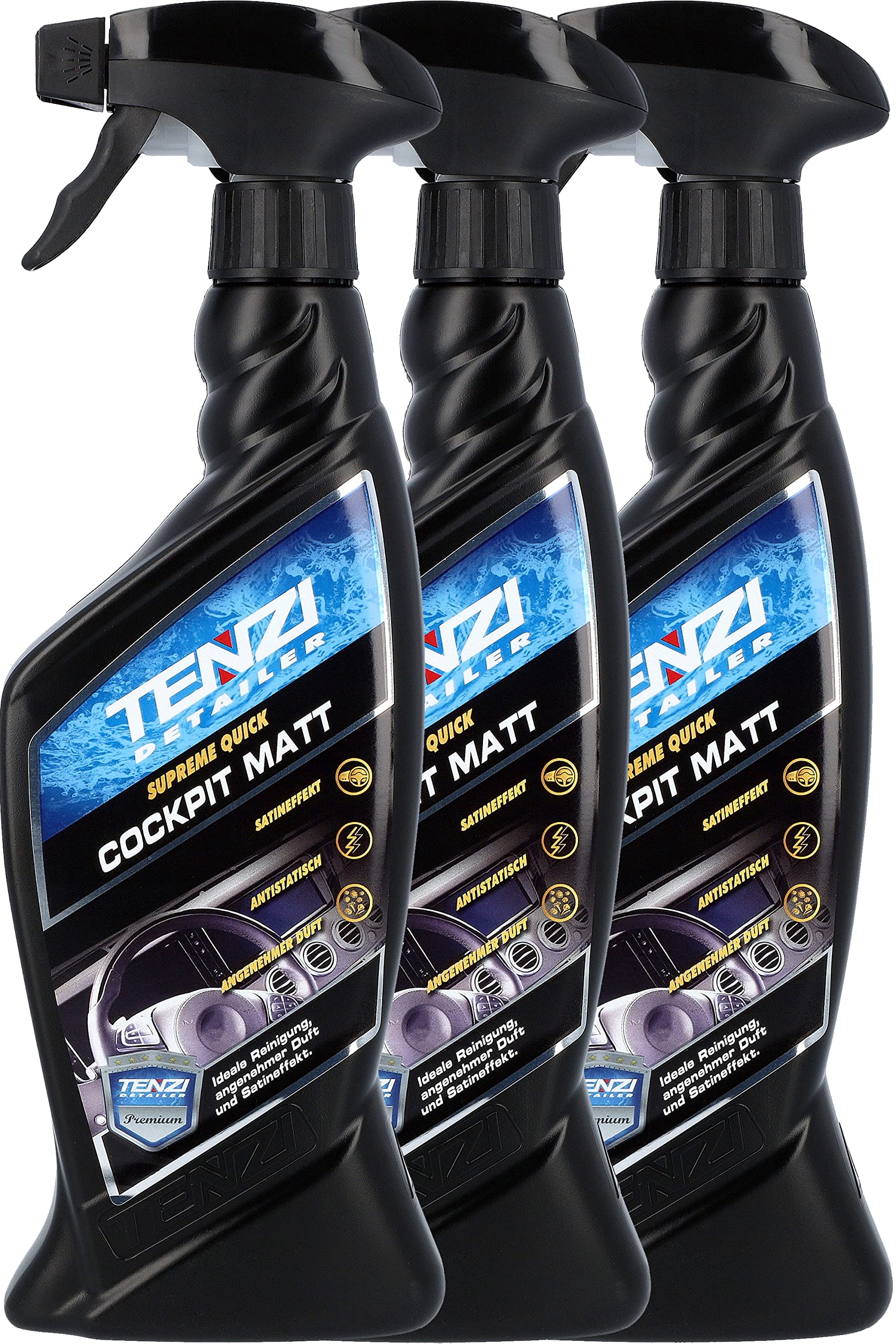 TENZI 3X Premium Cockpitreiniger Matt (600ml) Auto & Motorrad - Reinigung, antistatisch Effekt, angenehmer Duft, Spray - Aufbereitung, Kunststoffpflege, Cockpitspray Innenreiniger, Kunststoffpflege von TENZI