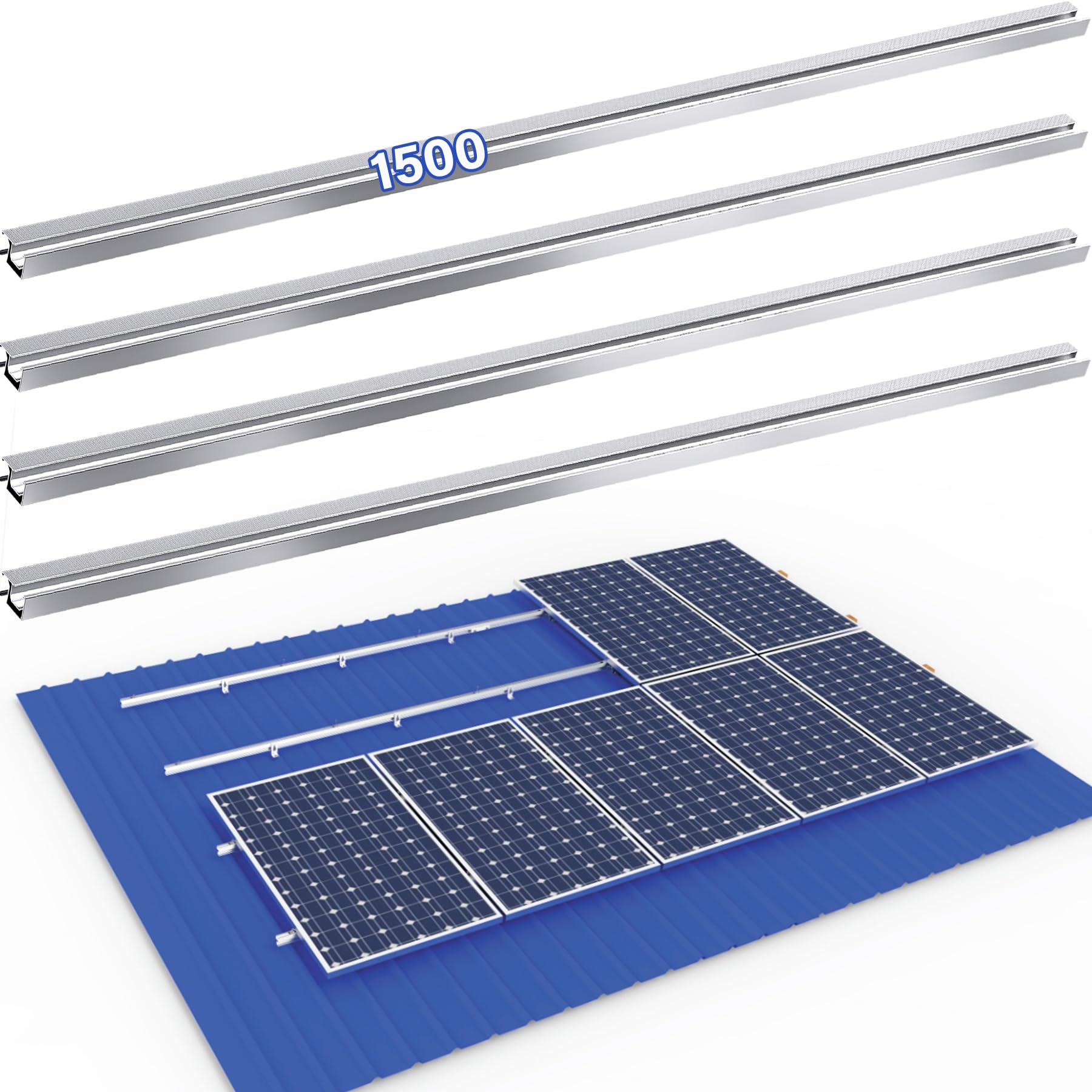 Photovoltaik montageschiene 1500mm, Aluprofil Schiene Solar Ziegeldach/Blechdach/Bitumendach/Metalldach Montage Set 1 Module Befestigung Montageschiene PV-Anlage, Systemprofil für Solarpanel 4 Stück Photovoltaik montageschiene 1500mm, Aluprofil Schiene Solar Ziegeldach/Blechdach/Bitumendach/Metalldach Montage Set 1 Module Befestigung Montageschiene PV-Anlage, Systemprofil für Solarpanel 4 Stück von TEOV