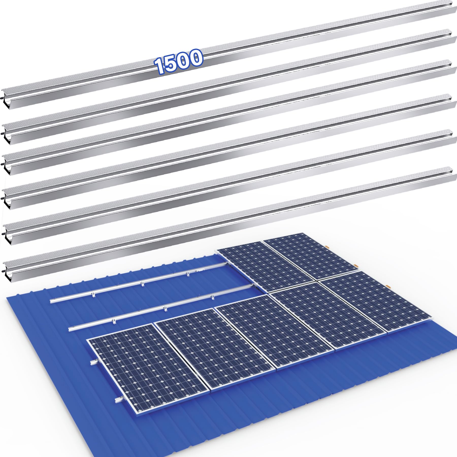 Photovoltaik montageschiene 1500mm, Aluprofil Schiene Solar Ziegeldach/Blechdach/Bitumendach/Metalldach Montage Set 1 Module Befestigung Montageschiene PV-Anlage, Systemprofil für Solarpanel 6 Stück Photovoltaik montageschiene 1500mm, Aluprofil Schiene Solar Ziegeldach/Blechdach/Bitumendach/Metalldach Montage Set 1 Module Befestigung Montageschiene PV-Anlage, Systemprofil für Solarpanel 6 Stück von TEOV