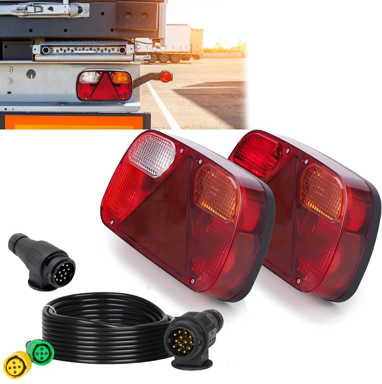 TEOV Rücklicht für Anhänger Beleuchtung Set, Anhängerbeleuchtung Komplett 12V mit Stecker 13 Polig 5 Meter Kabelsatz, Heckleuchte Nebelschlussleuchte für PKW LKW RV Caravan, Rückleuchten 2Paar von TEOV