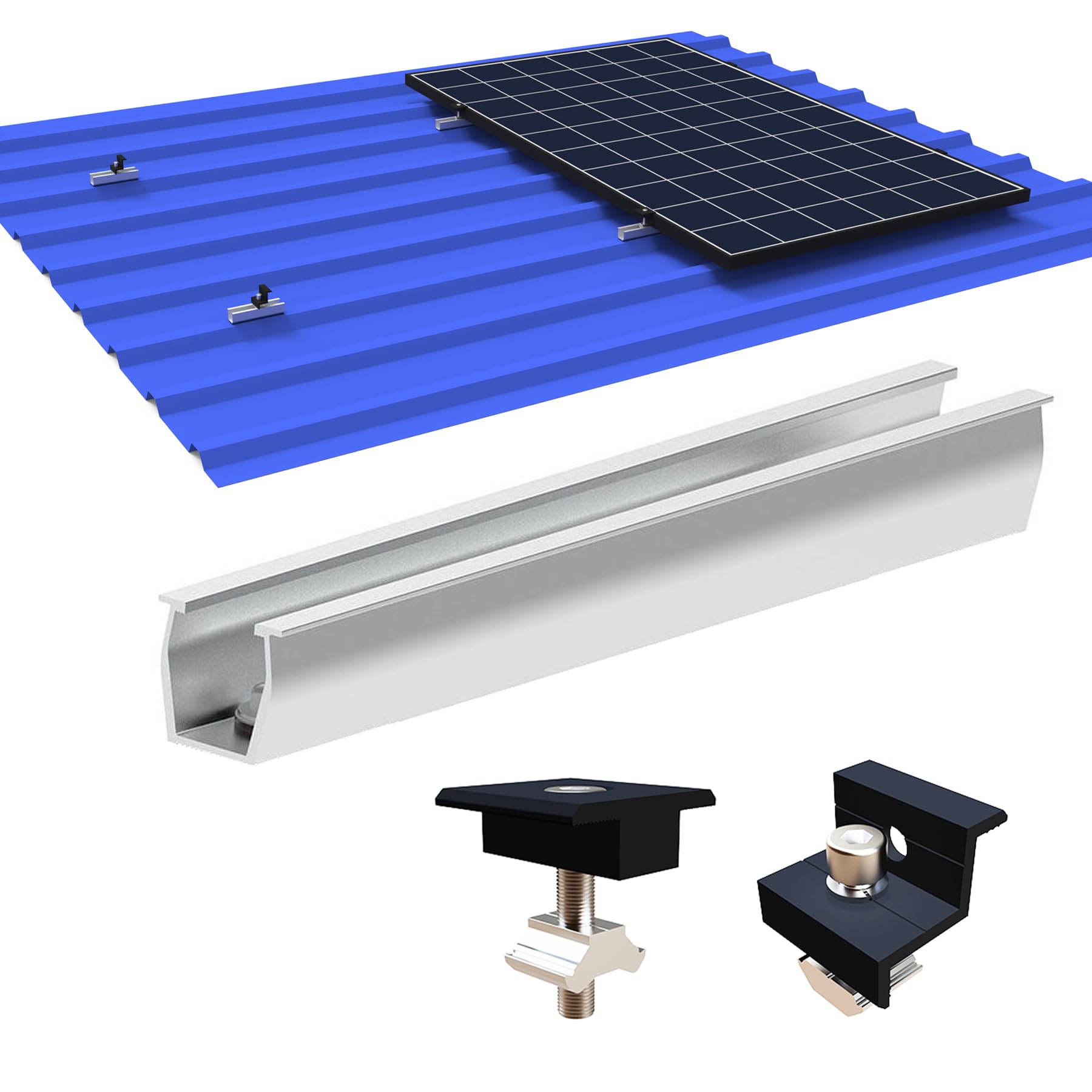 TEOV Solarmodul Alu Halterung, Montageschiene Solarmodule Panel Befestigungsschiene Trapezblech Dachhalterung, ALU Profil 20CM Schiene Mittelklemme Endklemme Schwarz 30-35MM Befestigungs-Set for 4 PV TEOV Solarmodul Alu Halterung, Montageschiene Solarmodule Panel Befestigungsschiene Trapezblech Dachhalterung, ALU Profil 20CM Schiene Mittelklemme Endklemme Schwarz 30-35MM Befestigungs-Set for 4 PV von TEOV