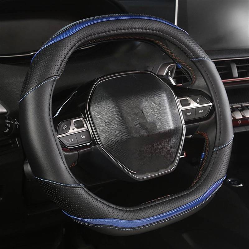 Auto Lenkradbezug Für Peugeot 3008 4008 5008 Auto Lenkrad Abdeckung Carbon Faser + PU Leder Auto Zubehör innen Lenkradabdeckung (Farbe : Blue4) von TERCAN