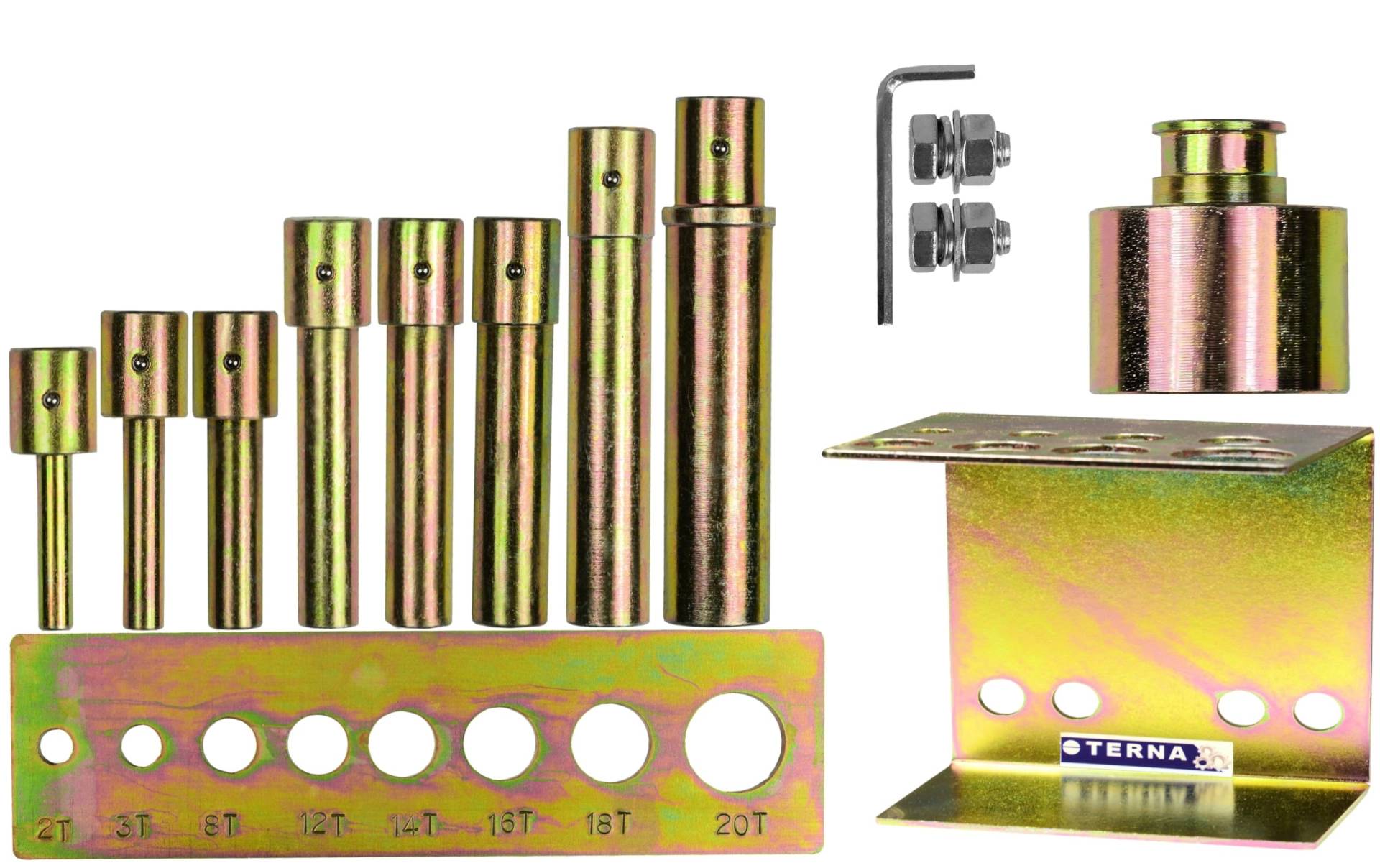 TERNA Druckdornsatz 8-teilig für Werkstattpressen 20t mit Lochplatte Dornsatz Bolzen von TERNA