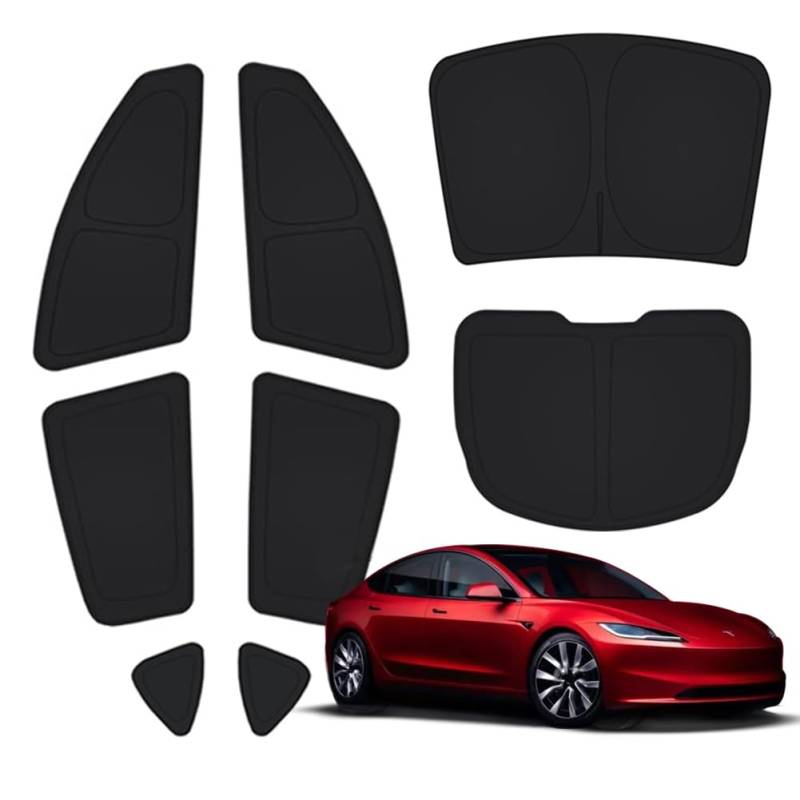 8 Stück tesbeauty Camping Sichtschutz Vorhang speziell für Tesla Model 3, Upgraded 5-Lagen Camping Shades, Windschutzscheibenabdeckung, Sonnenschutz, Camping-Bildschirme, UV-Blocker Faltbar, 100% von TESBEAUTY