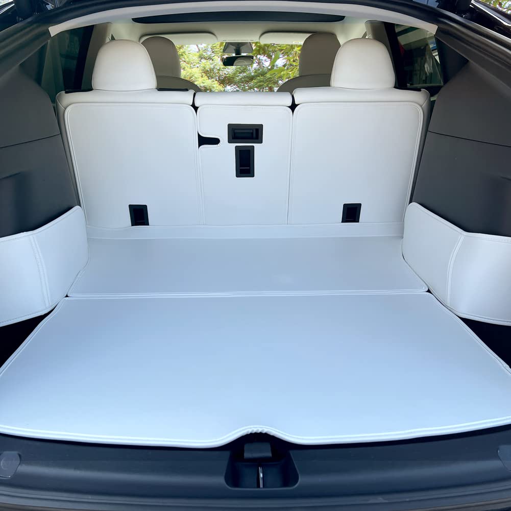TESBEAUTY Cargo Liner Cargo-Matten für Tesla Model Y 5-Sitzer Kofferraummatten Fußmatten 7 Stück Allwetter-Tesla-Sitze aus Leder, Kratzfest, weiß von TESBEAUTY