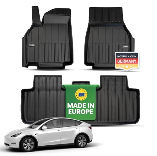 TESSI Greenline 3-Teiliges Gummimattenset Innenraum passend für das Tesla Model Y 75% Recycling Material Made in EU - Widerstandsfähig & langlebig - Das Model Y Gummimattenset ist zu 100% recycelbar von TESSI